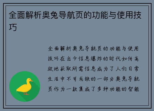 全面解析奥兔导航页的功能与使用技巧